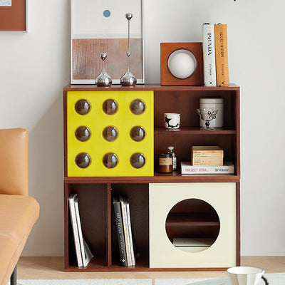 Modern Mid-Century Square Round Acrylic Marine Plywood Storage Cabinet 4-Storage For Living Room