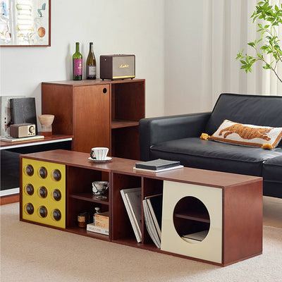 Modern Mid-Century Square Round Acrylic Marine Plywood Storage Cabinet 4-Storage For Living Room