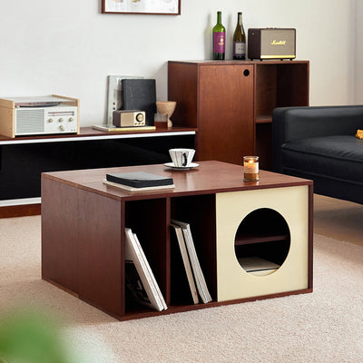 Modern Mid-Century Square Round Acrylic Marine Plywood Storage Cabinet 4-Storage For Living Room