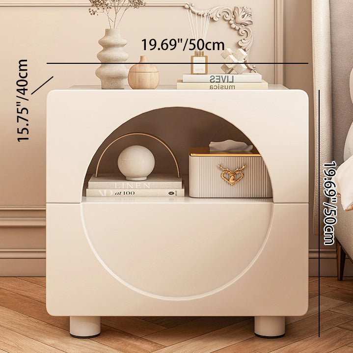 Modern Minimalist Rounded-Edge Round MDF Nightstand 2-Tier For Bedroom