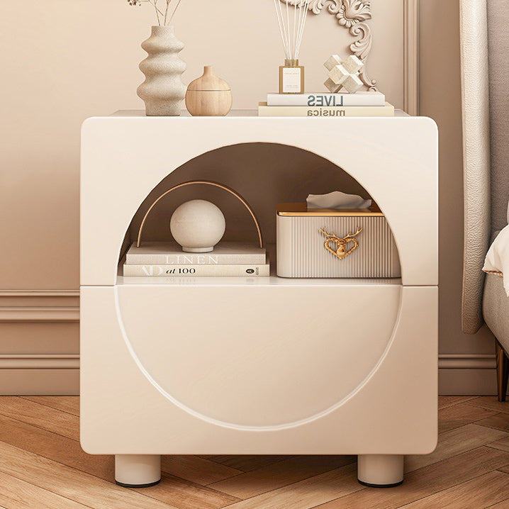 Table de chevet moderne minimaliste ronde à bords arrondis en MDF à 2 niveaux pour chambre à coucher 