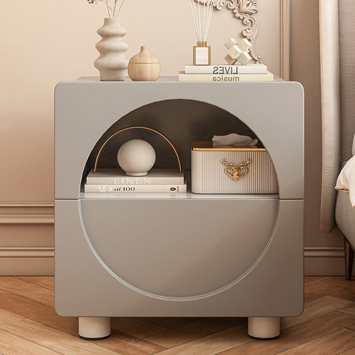 Table de chevet moderne minimaliste ronde à bords arrondis en MDF à 2 niveaux pour chambre à coucher 
