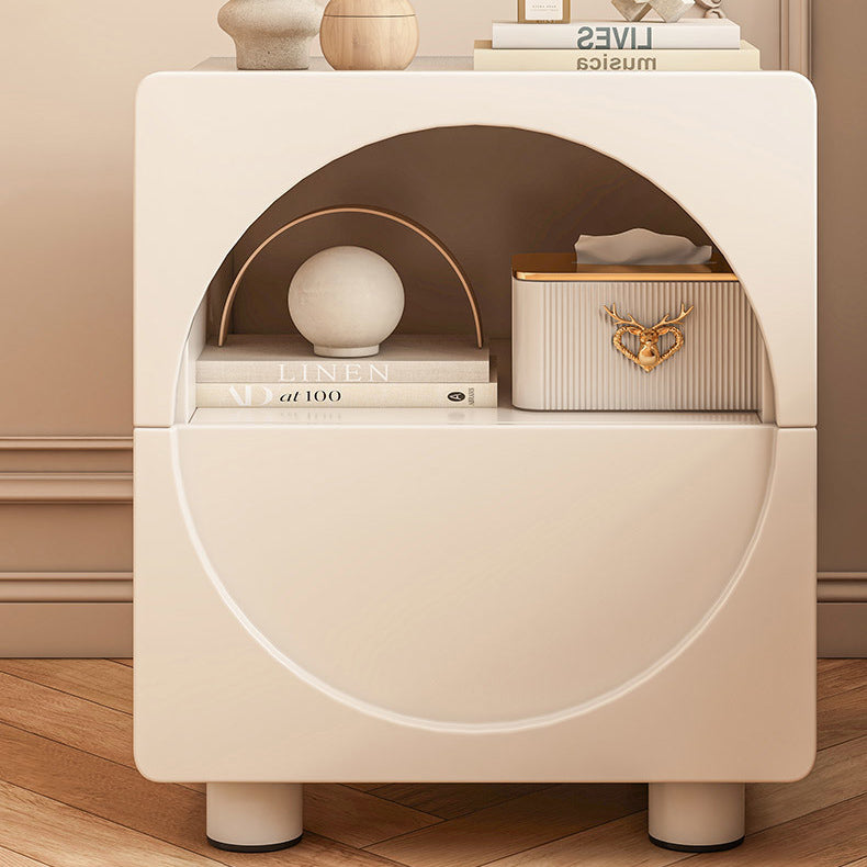 Table de chevet moderne minimaliste ronde à bords arrondis en MDF à 2 niveaux pour chambre à coucher 