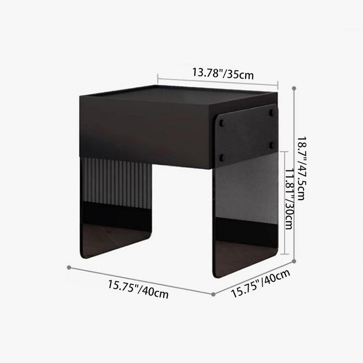 Modern Minimalist Rectangular Glass Wood Plywood Nightstand 1-Drawer For Bedroom