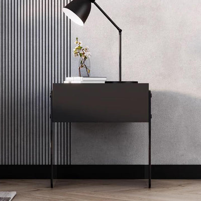 Modern Minimalist Rectangular Glass Solid Wood Plywood Nightstand 1-Drawer For Bedroom