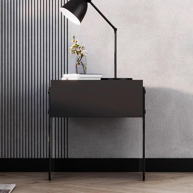 Modern Minimalist Rectangular Glass Solid Wood Plywood Nightstand 1-Drawer For Bedroom