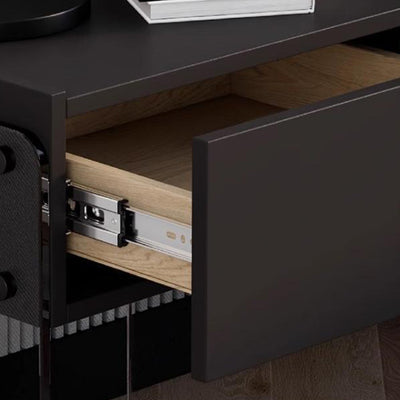 Modern Minimalist Rectangular Glass Solid Wood Plywood Nightstand 1-Drawer For Bedroom