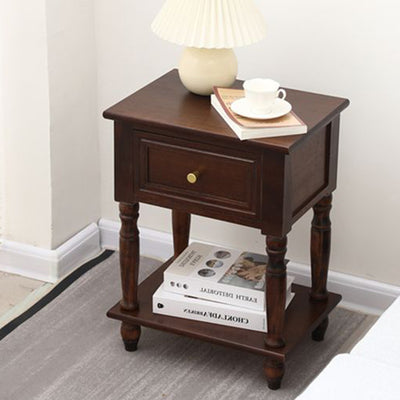 Traditional French Rectangular Turned Legs Solid Wood End Table 2-Tier For Bedroom & Living Room