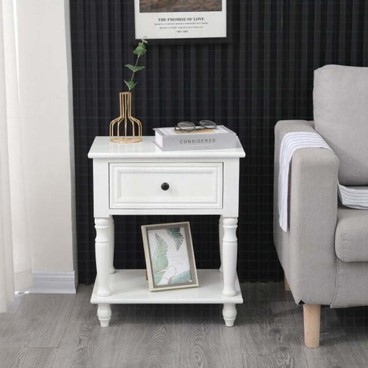 Traditional French Rectangular Turned Legs Solid Wood End Table 2-Tier For Bedroom &amp; Living Room