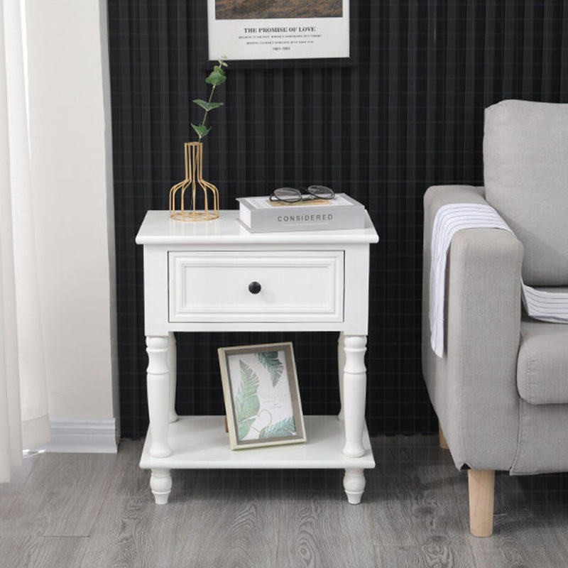 Traditional French Rectangular Turned Legs Solid Wood End Table 2-Tier For Bedroom & Living Room