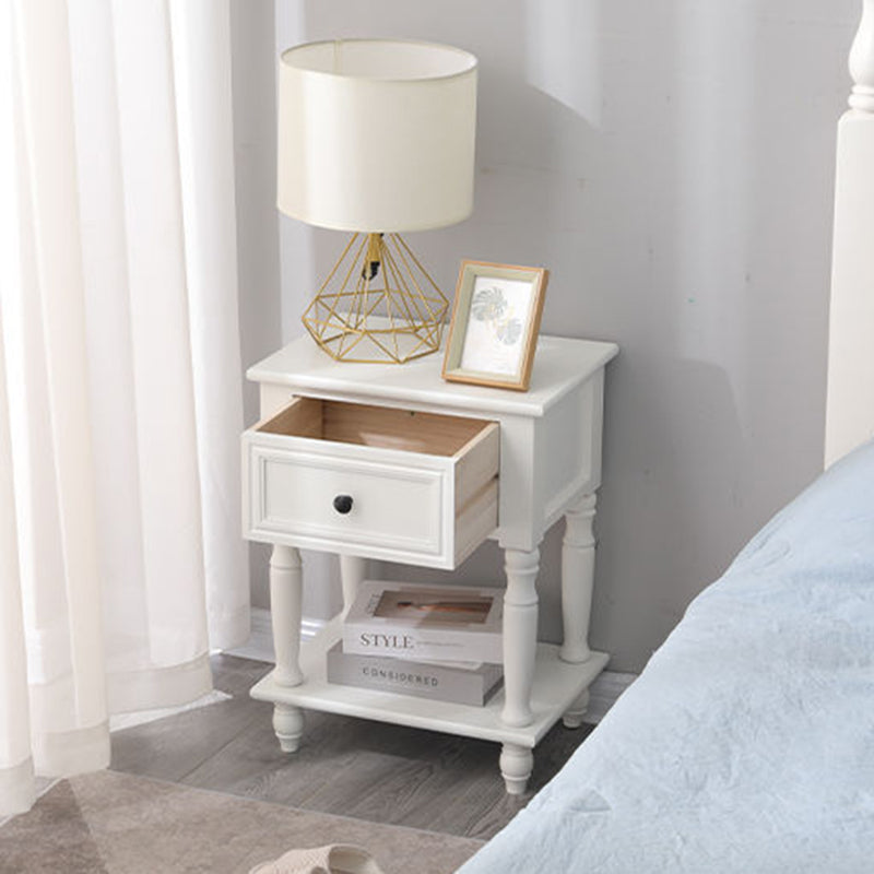 Traditional French Rectangular Turned Legs Solid Wood End Table 2-Tier For Bedroom & Living Room