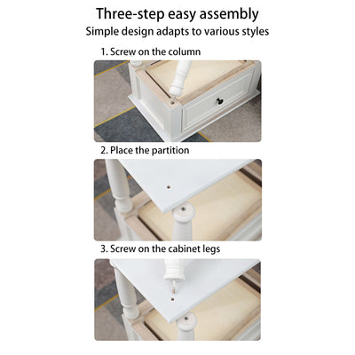 Traditional French Rectangular Turned Legs Solid Wood End Table 2-Tier For Bedroom & Living Room