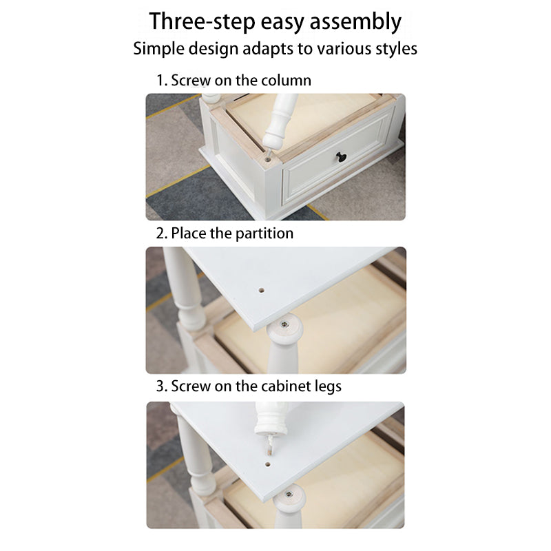 Traditional French Rectangular Turned Legs Solid Wood End Table 2-Tier For Bedroom & Living Room