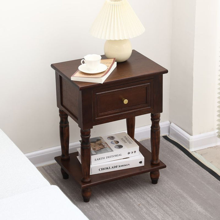 Traditional French Rectangular Turned Legs Solid Wood End Table 2-Tier For Bedroom &amp; Living Room