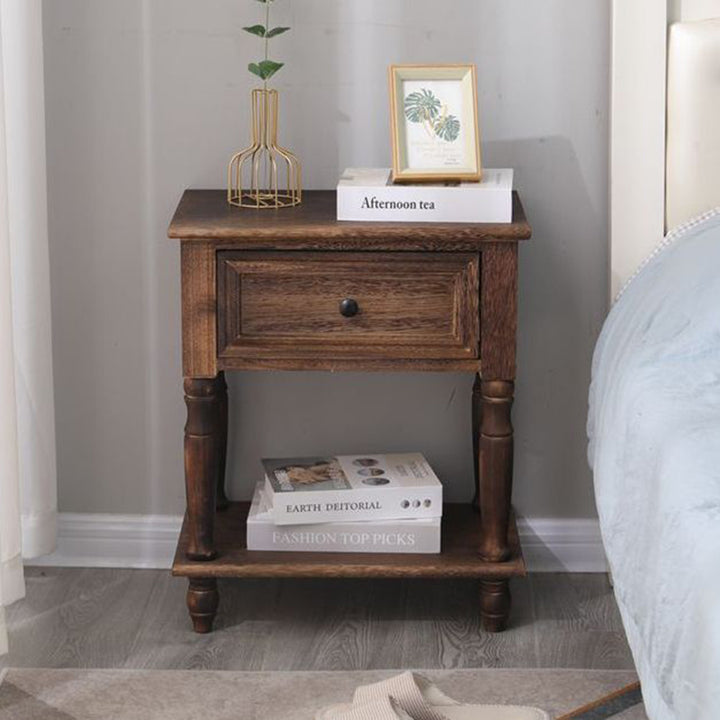 Traditional French Rectangular Turned Legs Solid Wood End Table 2-Tier For Bedroom &amp; Living Room