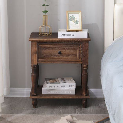 Traditional French Rectangular Turned Legs Solid Wood End Table 2-Tier For Bedroom & Living Room