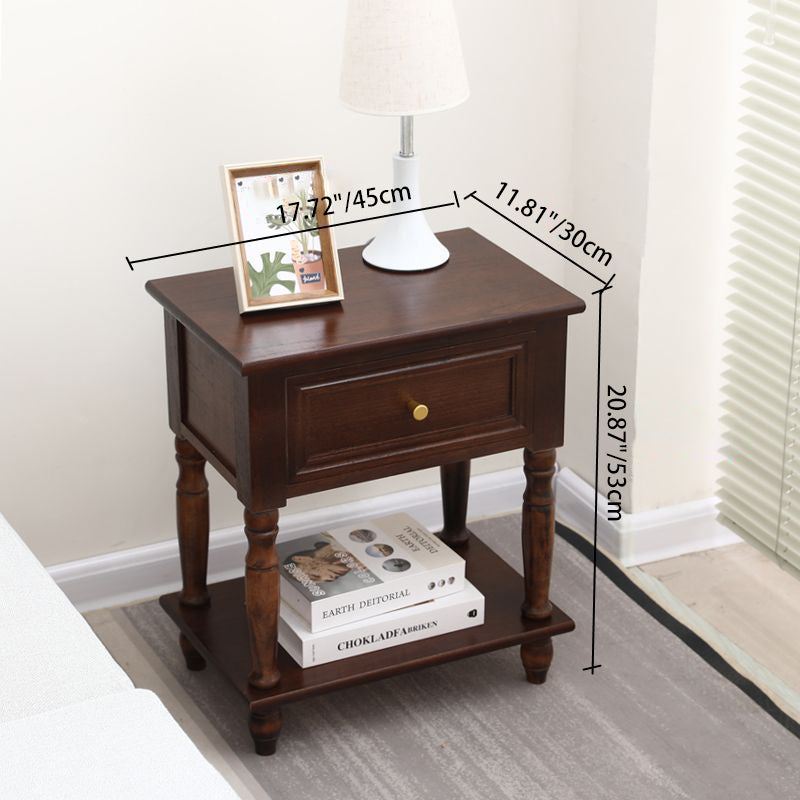Traditional French Rectangular Turned Legs Solid Wood End Table 2-Tier For Bedroom & Living Room