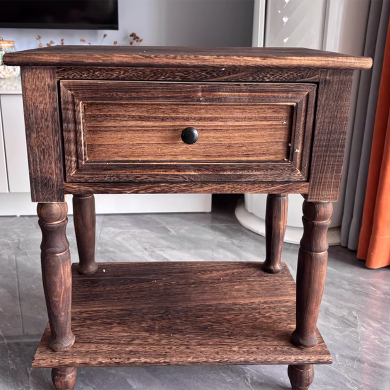 Traditional French Rectangular Turned Legs Solid Wood End Table 2-Tier For Bedroom & Living Room