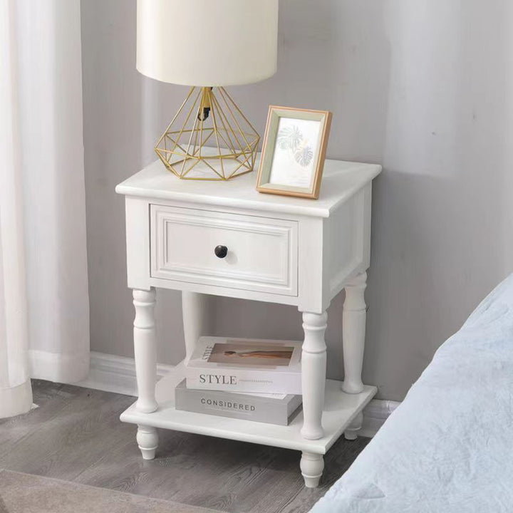 Traditional French Rectangular Turned Legs Solid Wood End Table 2-Tier For Bedroom &amp; Living Room