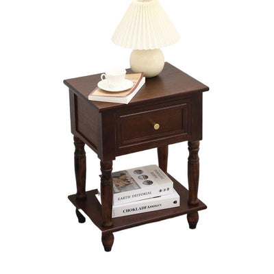 Traditional French Rectangular Turned Legs Solid Wood End Table 2-Tier For Bedroom & Living Room