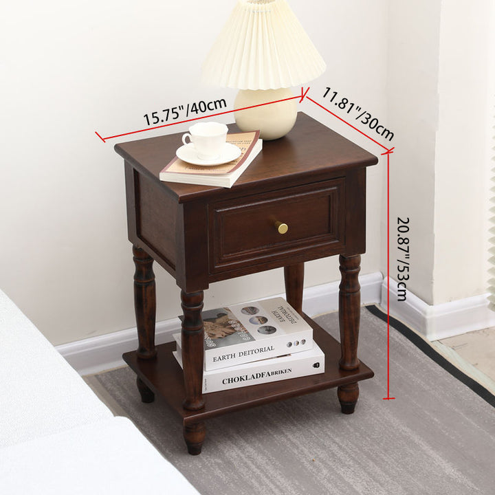 Traditional French Rectangular Turned Legs Solid Wood End Table 2-Tier For Bedroom &amp; Living Room