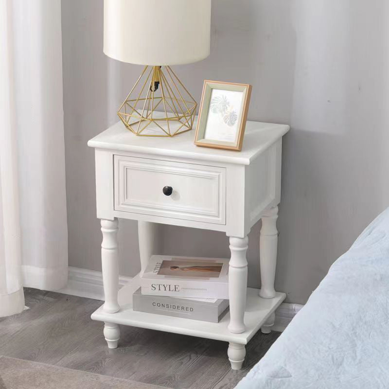 Traditional French Rectangular Turned Legs Solid Wood End Table 2-Tier For Bedroom & Living Room