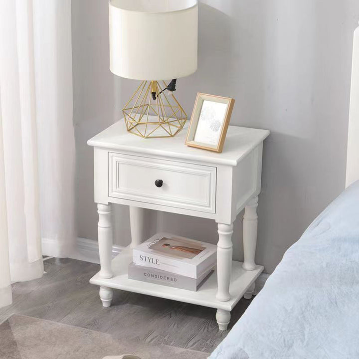 Traditional French Rectangular Turned Legs Solid Wood End Table 2-Tier For Bedroom &amp; Living Room