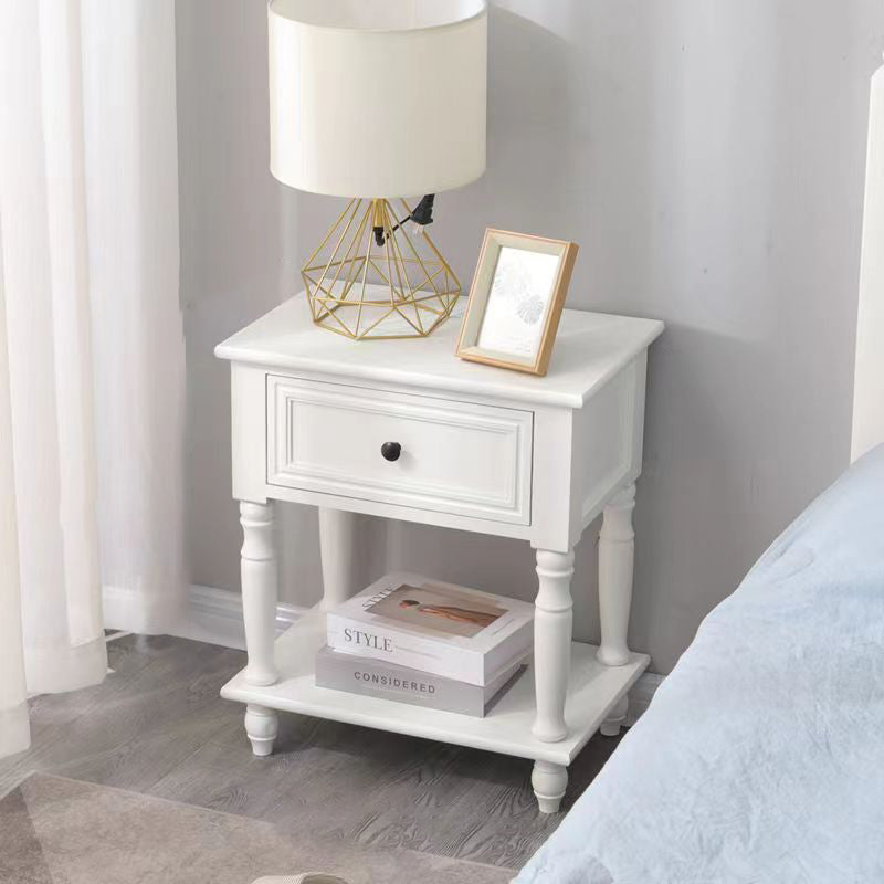 Traditional French Rectangular Turned Legs Solid Wood End Table 2-Tier For Bedroom & Living Room