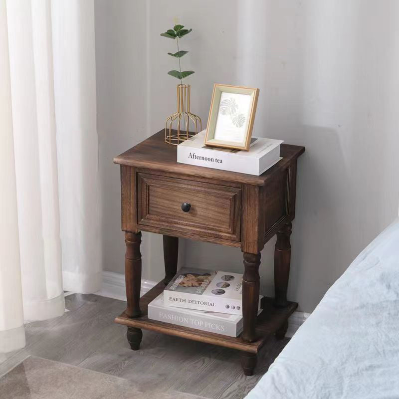 Traditional French Rectangular Turned Legs Solid Wood End Table 2-Tier For Bedroom & Living Room