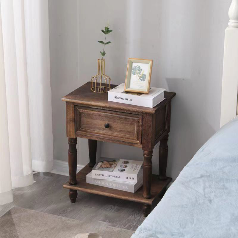 Traditional French Rectangular Turned Legs Solid Wood End Table 2-Tier For Bedroom & Living Room