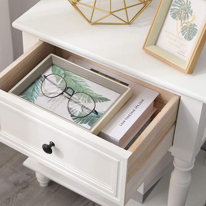 Traditional French Rectangular Turned Legs Solid Wood End Table 2-Tier For Bedroom &amp; Living Room