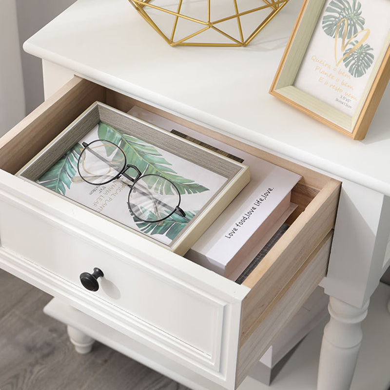 Traditional French Rectangular Turned Legs Solid Wood End Table 2-Tier For Bedroom & Living Room