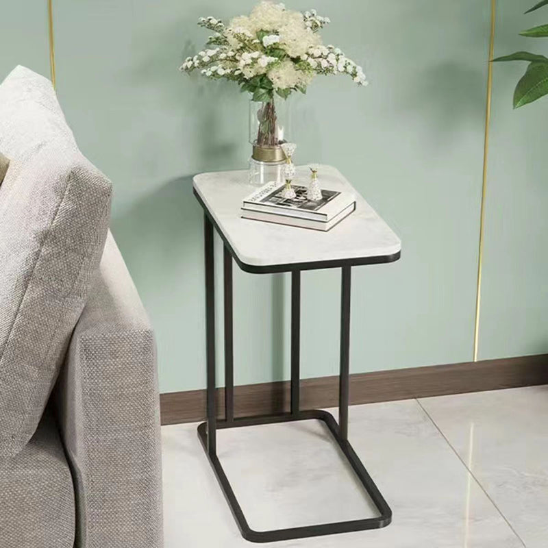 Modern Minimalist Rectangular Rounded-Edge MDF Iron Side Table 1-Tier For Living Room