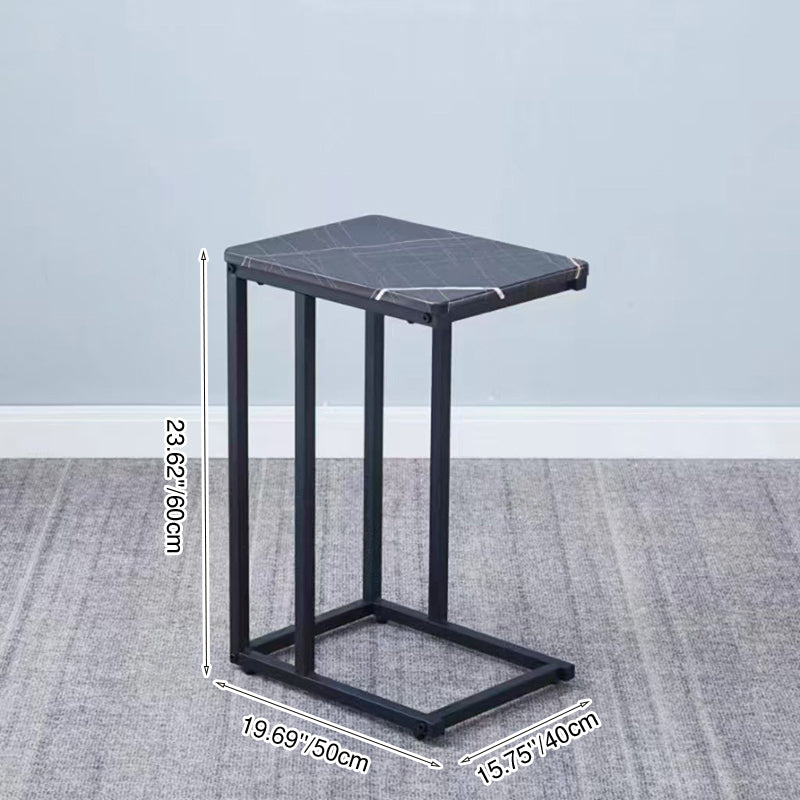 Modern Minimalist Rectangular Rounded-Edge MDF Iron Side Table 1-Tier For Living Room