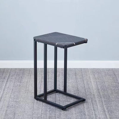 Modern Minimalist Rectangular Rounded-Edge MDF Iron Side Table 1-Tier For Living Room