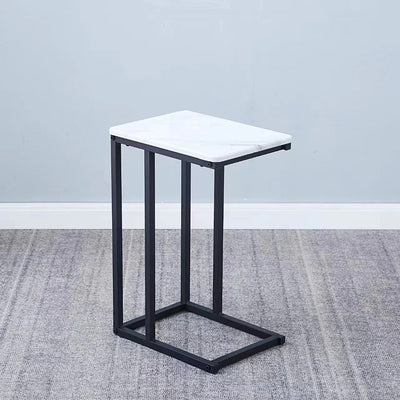 Modern Minimalist Rectangular Rounded-Edge MDF Iron Side Table 1-Tier For Living Room