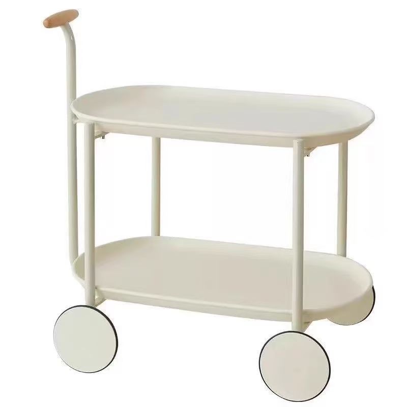 Modern Minimalist Round Oval Carbon Steel PP Movable Side Table 2-Tier For Living Room