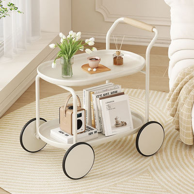 Modern Minimalist Round Oval Carbon Steel PP Movable Side Table 2-Tier For Living Room