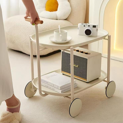 Modern Minimalist Round Oval Carbon Steel PP Movable Side Table 2-Tier For Living Room