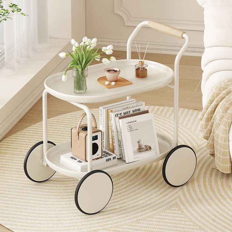 Modern Minimalist Round Oval Carbon Steel PP Movable Side Table 2-Tier For Living Room