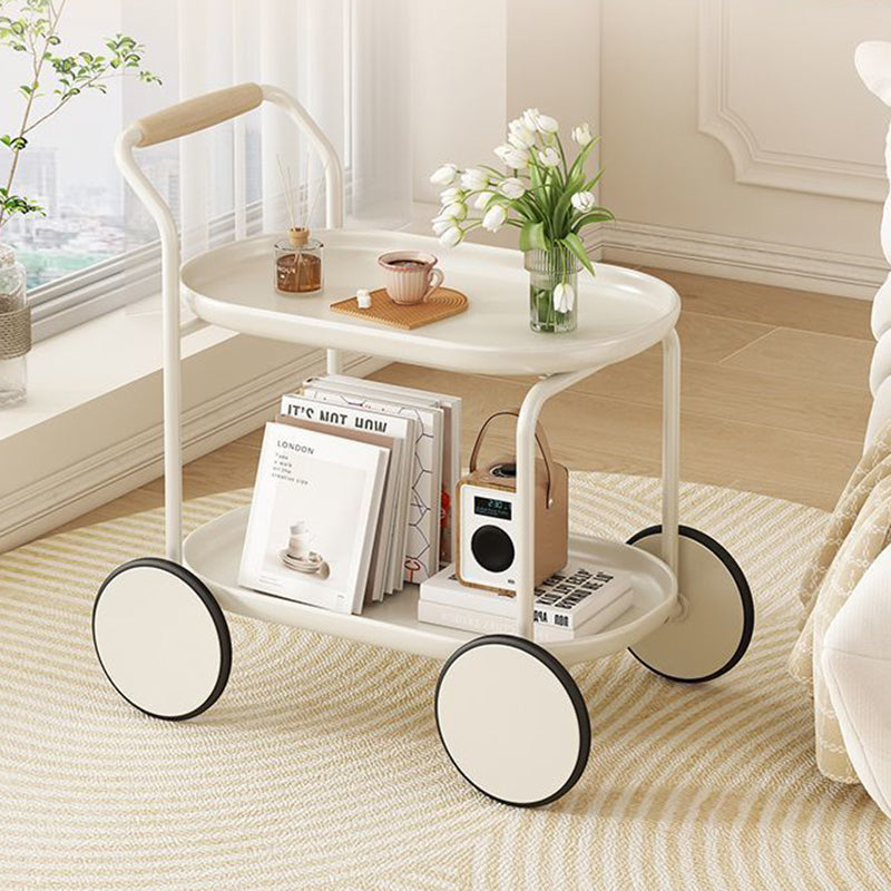 Modern Minimalist Round Oval Carbon Steel PP Movable Side Table 2-Tier For Living Room