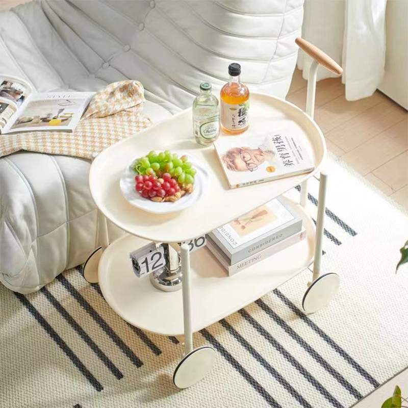 Modern Minimalist Round Oval Carbon Steel PP Movable Side Table 2-Tier For Living Room