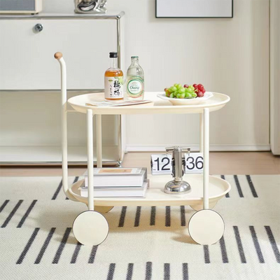 Modern Minimalist Round Oval Carbon Steel PP Movable Side Table 2-Tier For Living Room