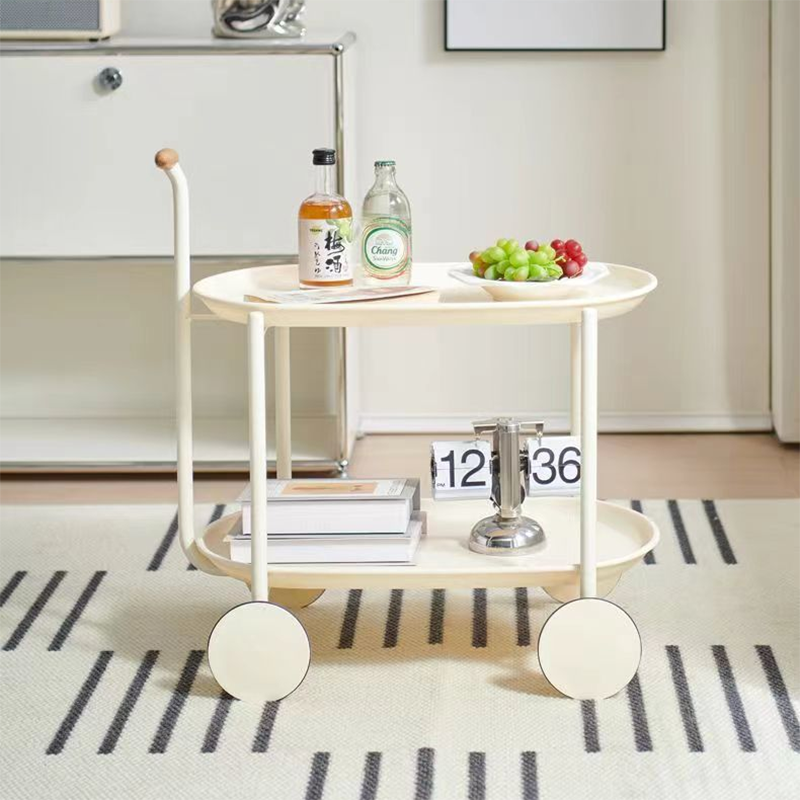 Modern Minimalist Round Oval Carbon Steel PP Movable Side Table 2-Tier For Living Room