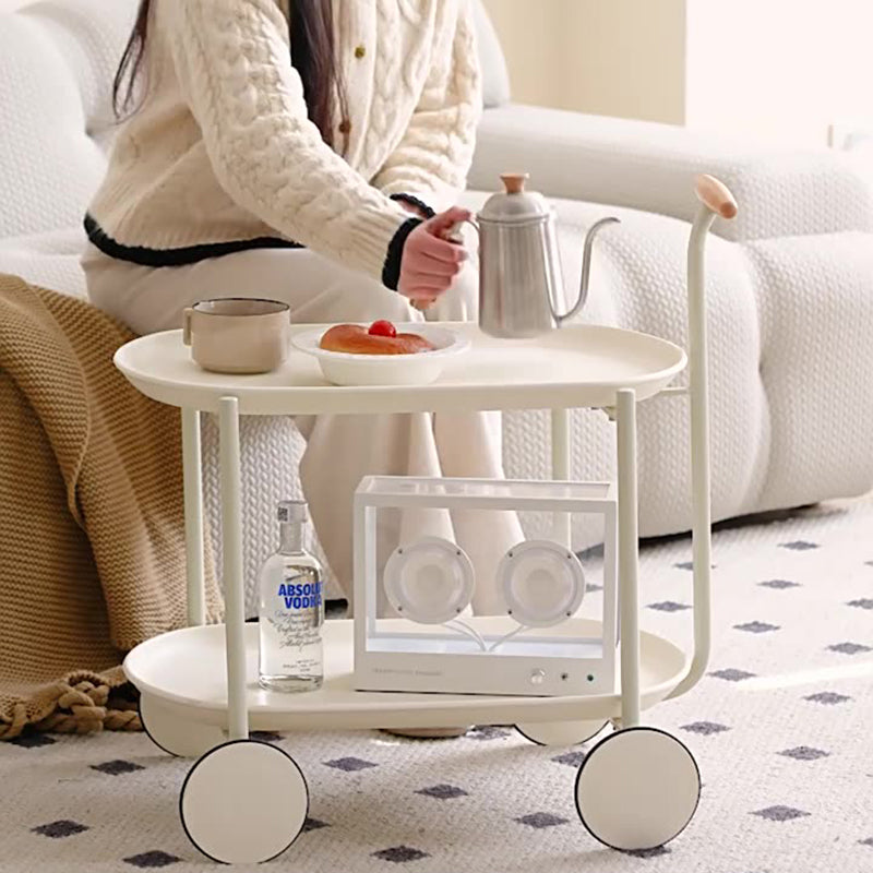 Modern Minimalist Round Oval Carbon Steel PP Movable Side Table 2-Tier For Living Room