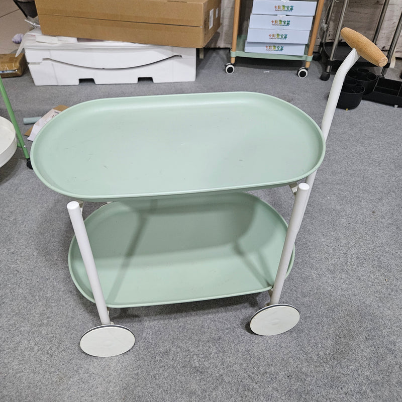 Modern Minimalist Round Oval Carbon Steel PP Movable Side Table 2-Tier For Living Room