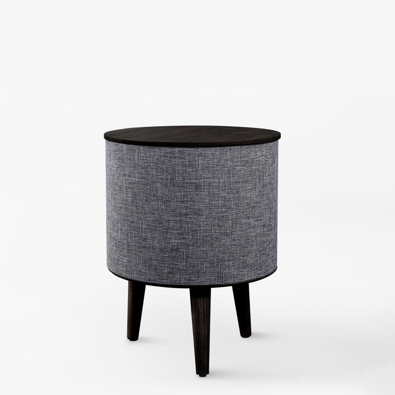 Contemporary Nordic Round MDF Solid Wood Linen Smart End Table Battery &amp; Plug-in With Bluetooth Speaker Wireless Charging For Living Room &amp; Bedroom