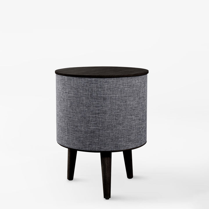 Contemporary Nordic Round MDF Solid Wood Linen Smart End Table Battery &amp; Plug-in With Bluetooth Speaker Wireless Charging For Living Room &amp; Bedroom