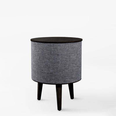 Contemporary Nordic Round MDF Solid Wood Linen Smart End Table Battery & Plug-in With Bluetooth Speaker Wireless Charging For Living Room & Bedroom