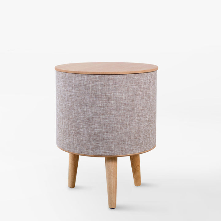 Contemporary Nordic Round MDF Solid Wood Linen Smart End Table Battery &amp; Plug-in With Bluetooth Speaker Wireless Charging For Living Room &amp; Bedroom